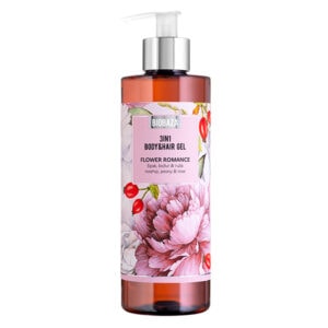 Αφρόλουτρο Flower Romance με τριαντάφυλλο, παιώνια και αγριοτριανταφυλλιά BIOBAZA