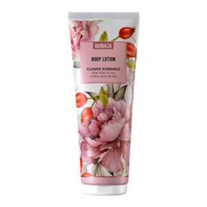 Γαλάκτωμα σώματος Flower Romance με τριαντάφυλλο, παιώνια και αγριοτριανταφυλλιά BIOBAZA